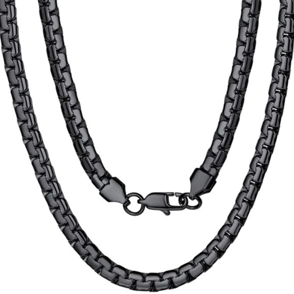 Flat box chain black stainless steel necklace